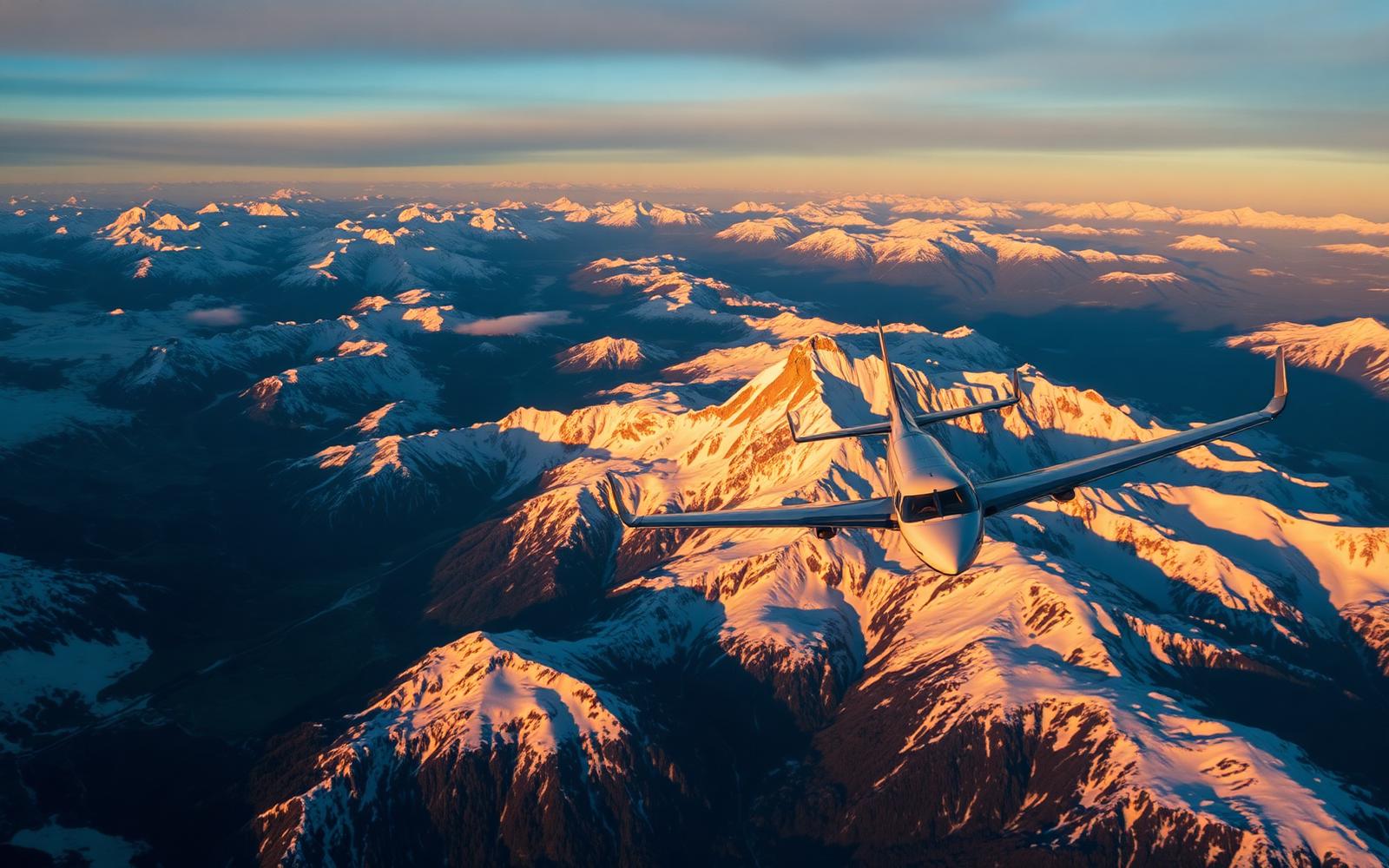 Privatjet über den Schweizer Alpen Richtung St. Moritz